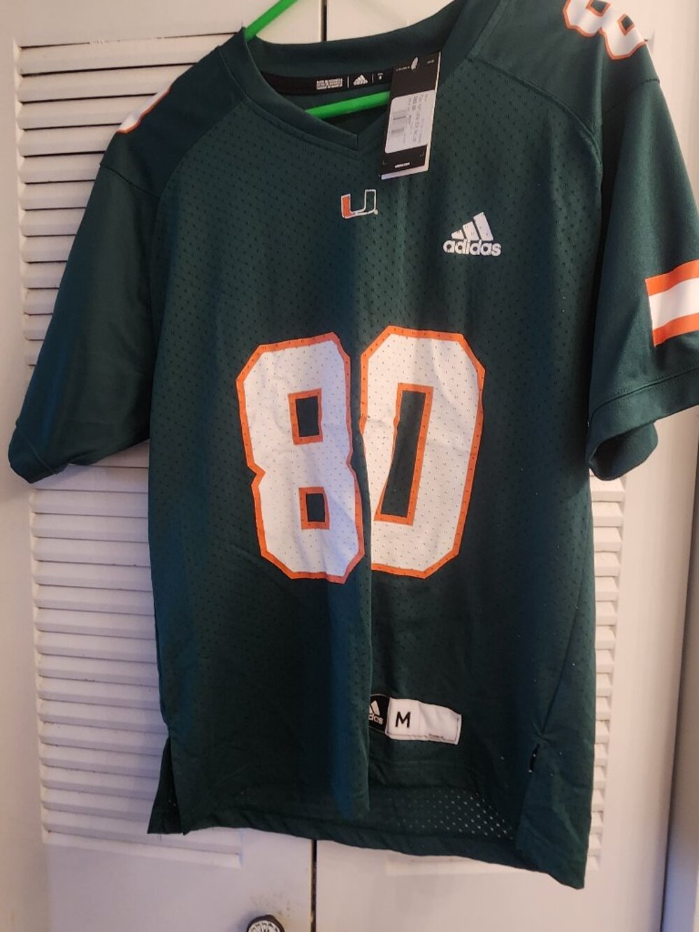 Miami Hurricanes Team-Issued adidas #80 Green Jersey from the Football Program